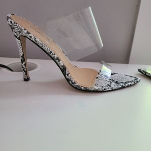 Snake skin and clear stiletto sandals